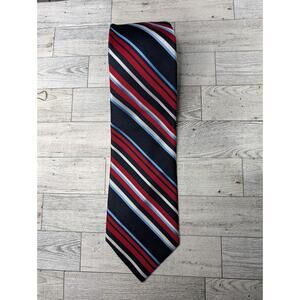 Oleg Cassini Vintage Red White Blue Repp Striped Necktie Diagonal Tie 58" x 4"
